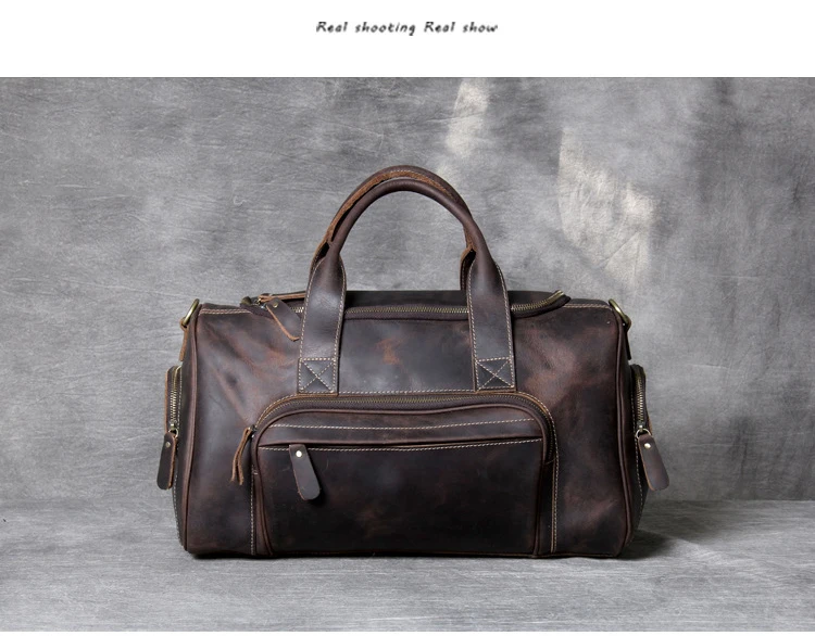 2020  Fashion Brand Designer Business Trip Travel Bag For Man Outdoor Genuine Leather Shoe Duffle Bag Male Coffee Black