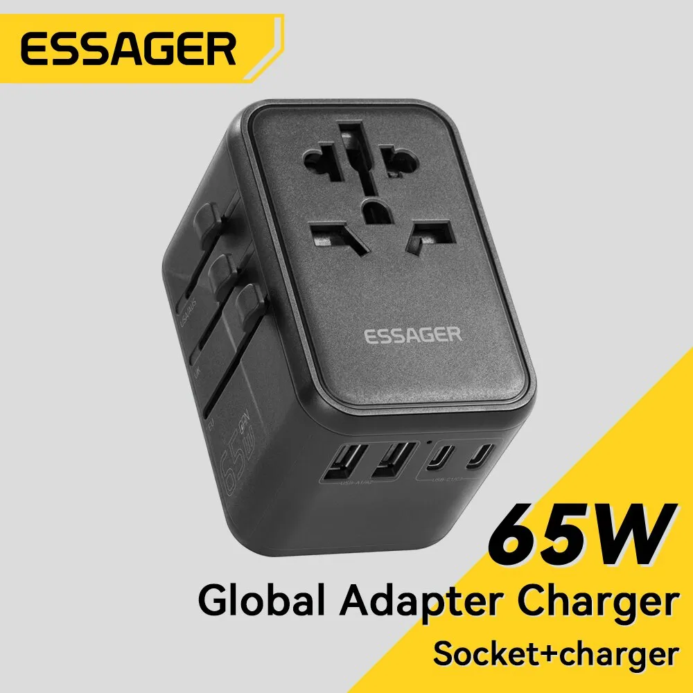 Essager Universal Travel Charger 65W Fast Charger Travel Adapter Wall Charge For US EU UK AUS Plug Fully Functional Charging