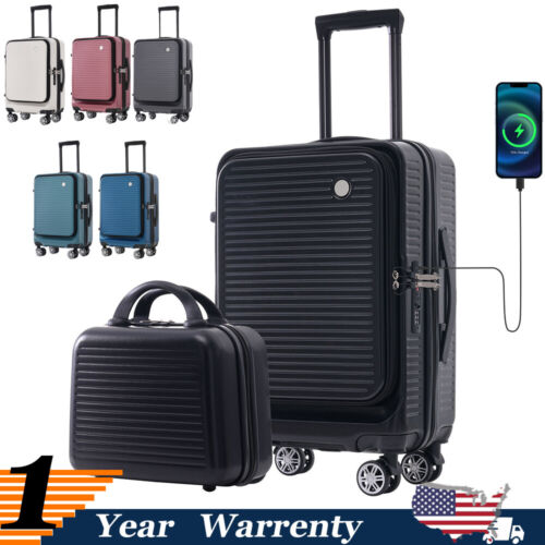 20″ Carry-on Luggage + Carrying Case Lightweight Suitcase w/ Front Pocket & USB