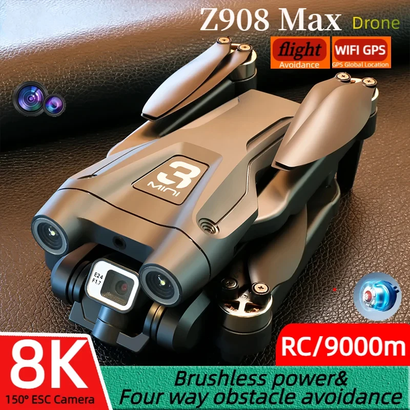 2024 오리지널 Z908 Pro Max 드론 브러시리스 모터 8K GPS 전문 듀얼 HD 항공 사진 장애물 회피 쿼드 로터