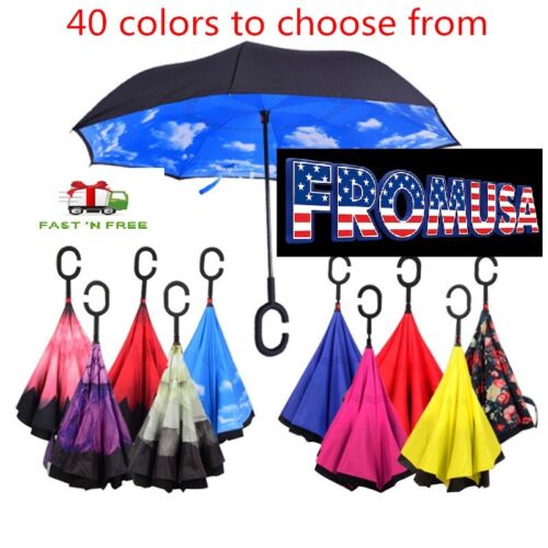 Reverse Folding Inverted Umbrella Double Layer Wind Proof UV Proof  Inside out