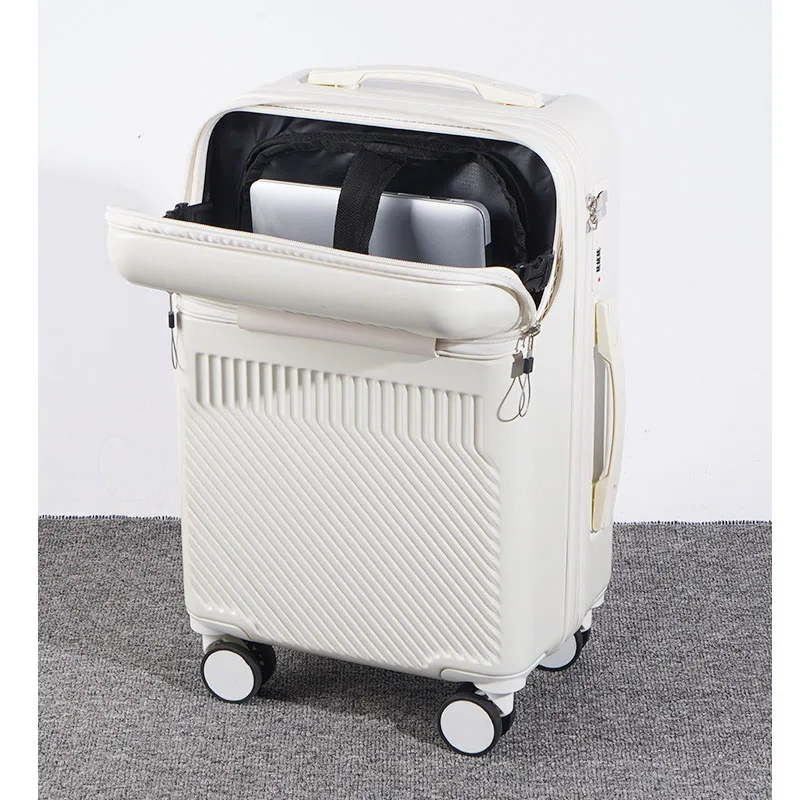 다기능 프론트 오픈 노트북 가방 가방 휠이있는 20 인치 기내 반입 수하물 소형 경량 트롤리 케이스