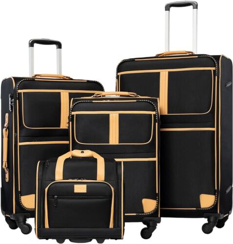 Coolife Luggage 4 Piece Set Suitcase Expandable TSA lock spinner softshell