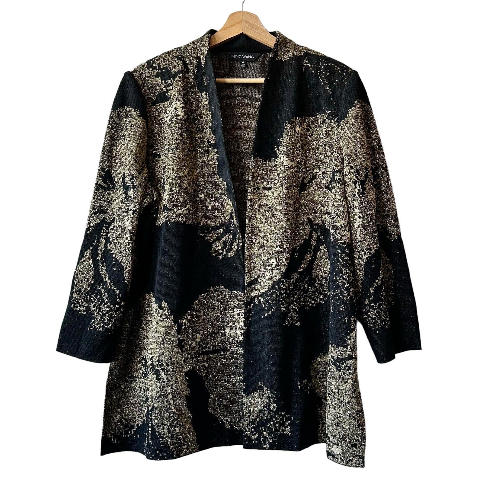 Ming Wang Black Gold Abstract Cardigan Sweater Size XL